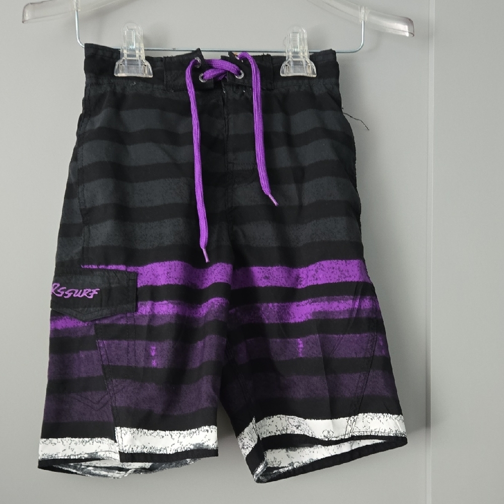 Black and Purple Striped Board Shorts